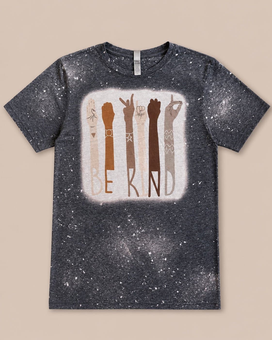 Custom Boutique Sign Language “Be Kind” Bleached Graphic Tee – Size Small