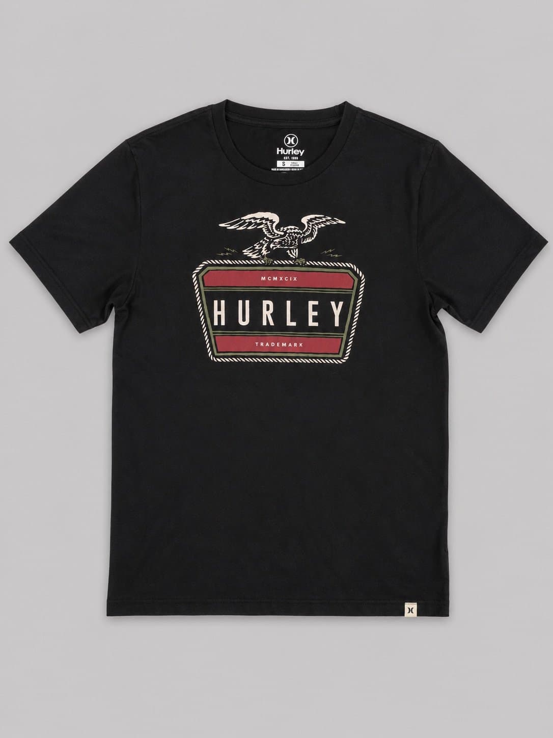 Hurley Eagle Graphic Tee – Men’s Small Black Short Sleeve Surf Skate Streetwear