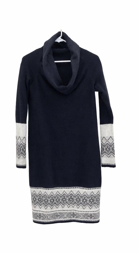 Magaschoni Cashmere Women’s Sweater Size M Black Cowl Neck Nordic Pattern Trim