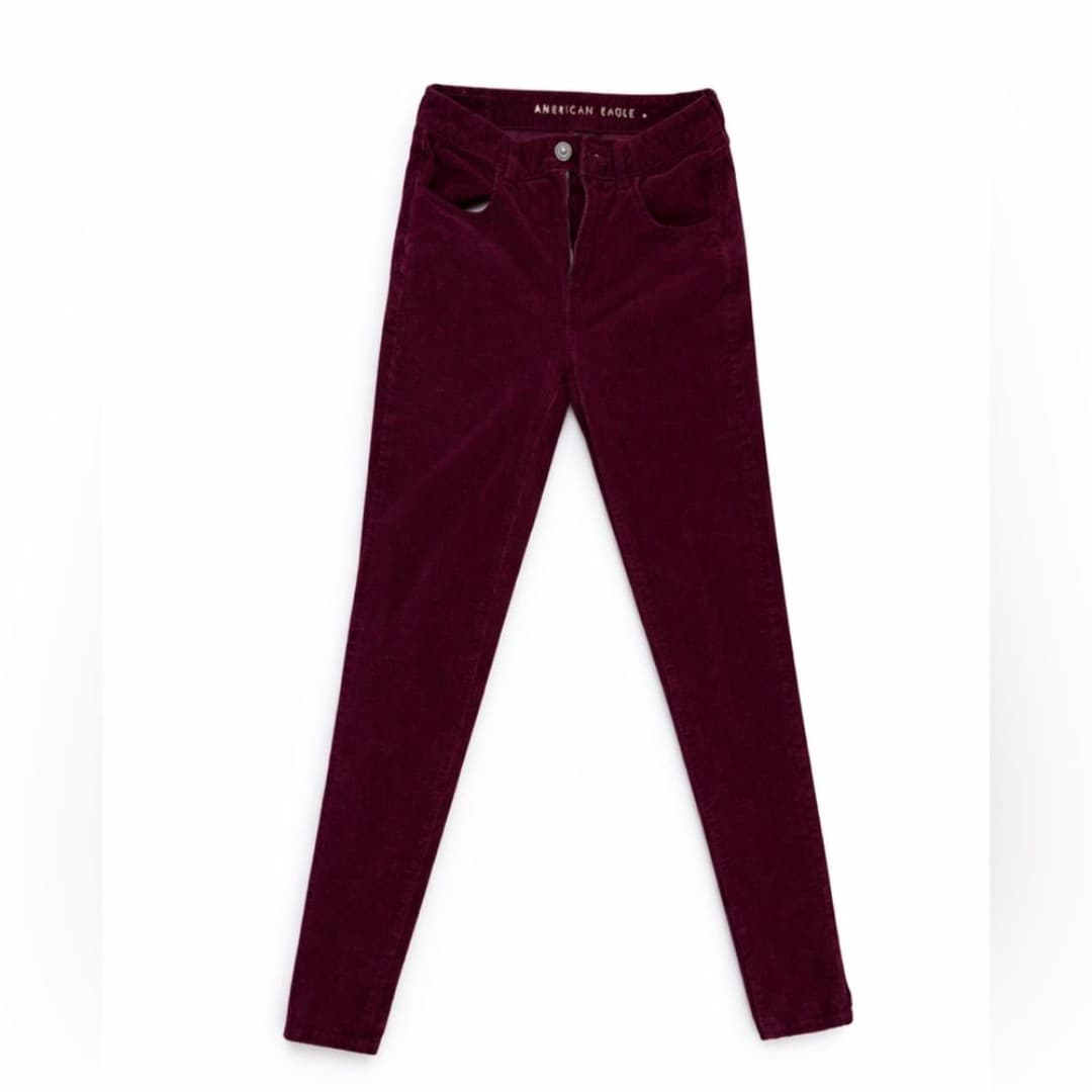 American Eagle Hi-Rise Jegging Corduroy Pants Women’s 4 Long Burgundy Skinny