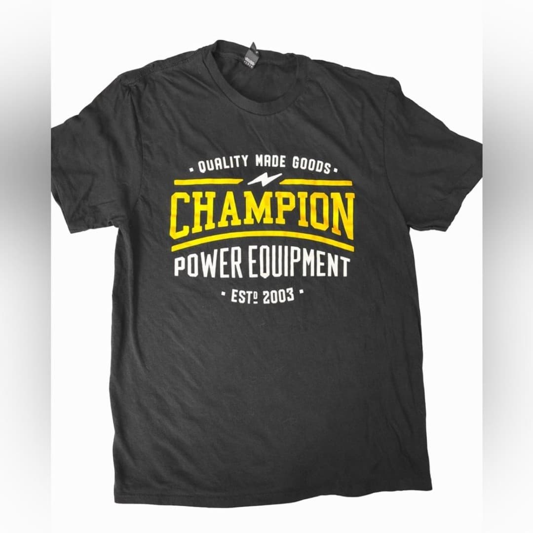 Champion Power Equipment Graphic T-Shirt Mens Medium Black Yellow Workwear Tee