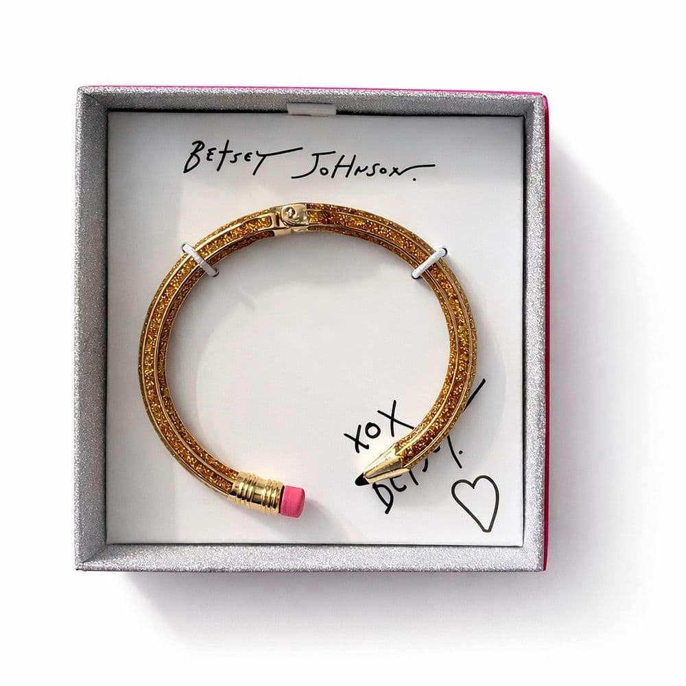 Betsey Johnson Pencil Bangle Bracelet – Gold Tone Glitter NIB