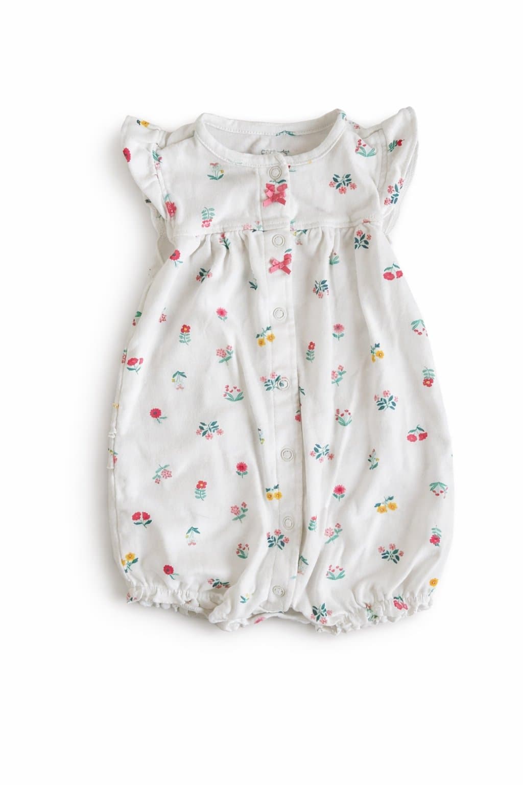 Carter’s Baby Girl 12M Floral Bubble Romper Pink Bow Snap Front Summer Outfit