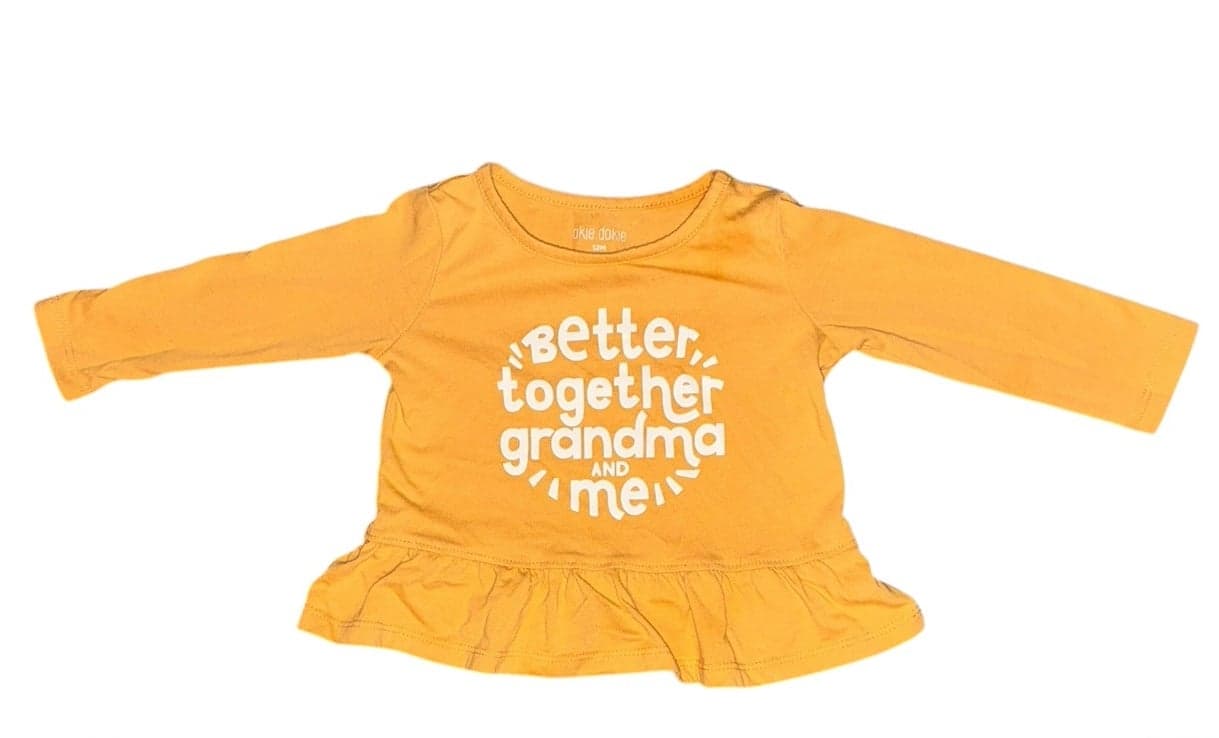 Okie Dokie Baby Girl Top 12M Mustard Yellow Peplum Long Sleeve “Better Together”