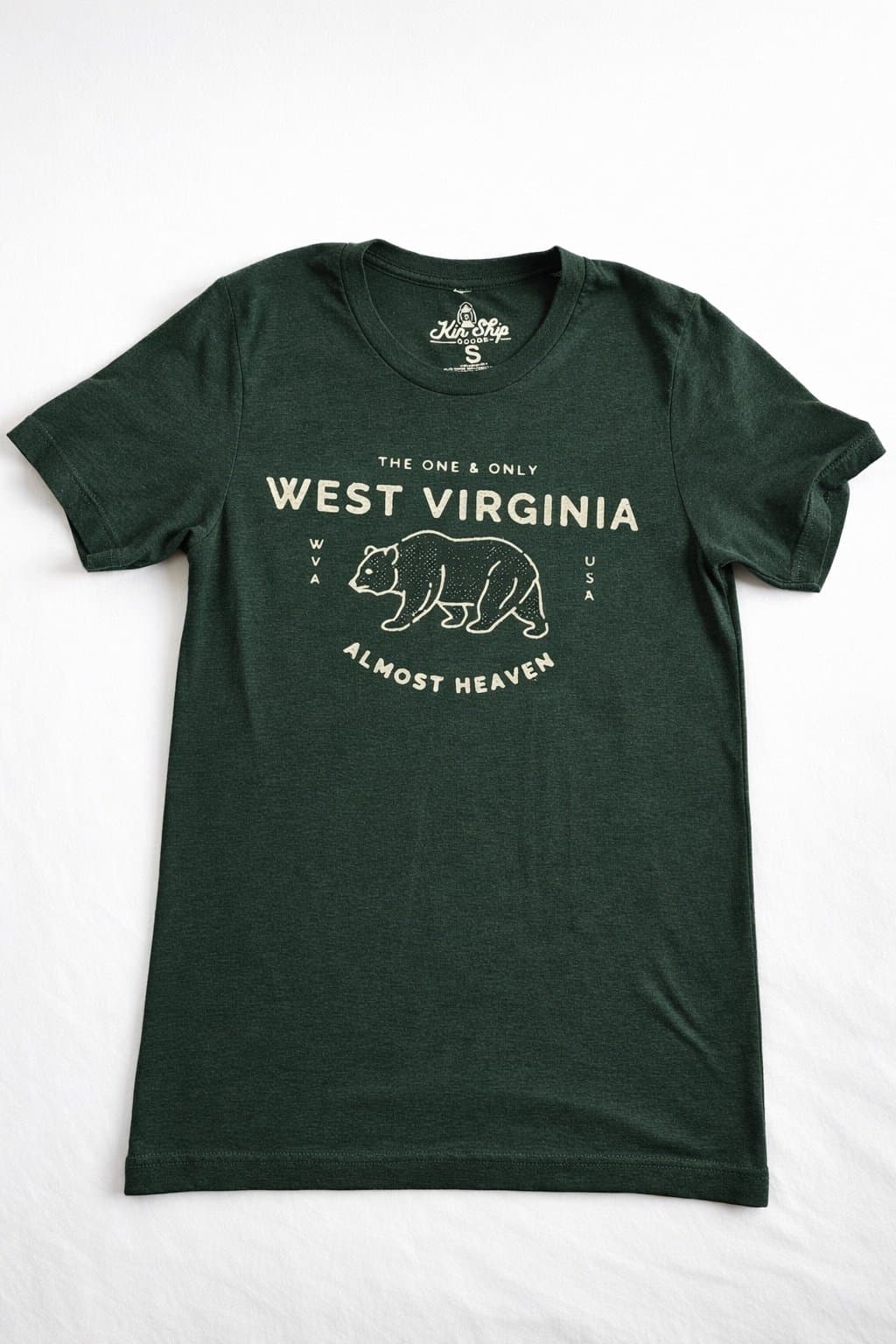 West Virginia Bear Graphic T-Shirt Small Kin Ship Goods Green “Almost Heaven” WV