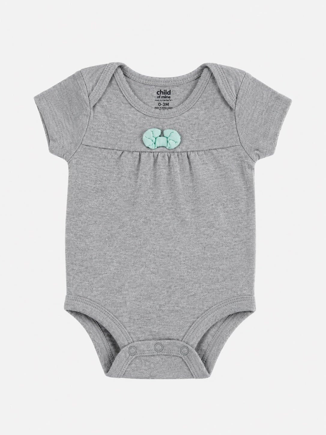 Carter’s Child of Mine Gray Onesie Bodysuit with Light Mint Bow 0-3 Months