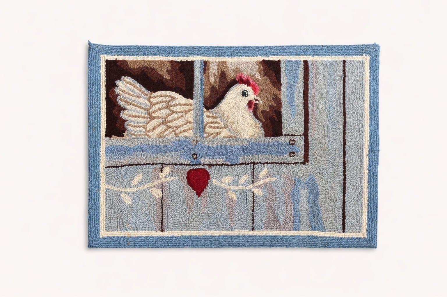 Vintage Hand Hooked Chicken Window Rug 36” x 24” Primitive Folk Art Americana