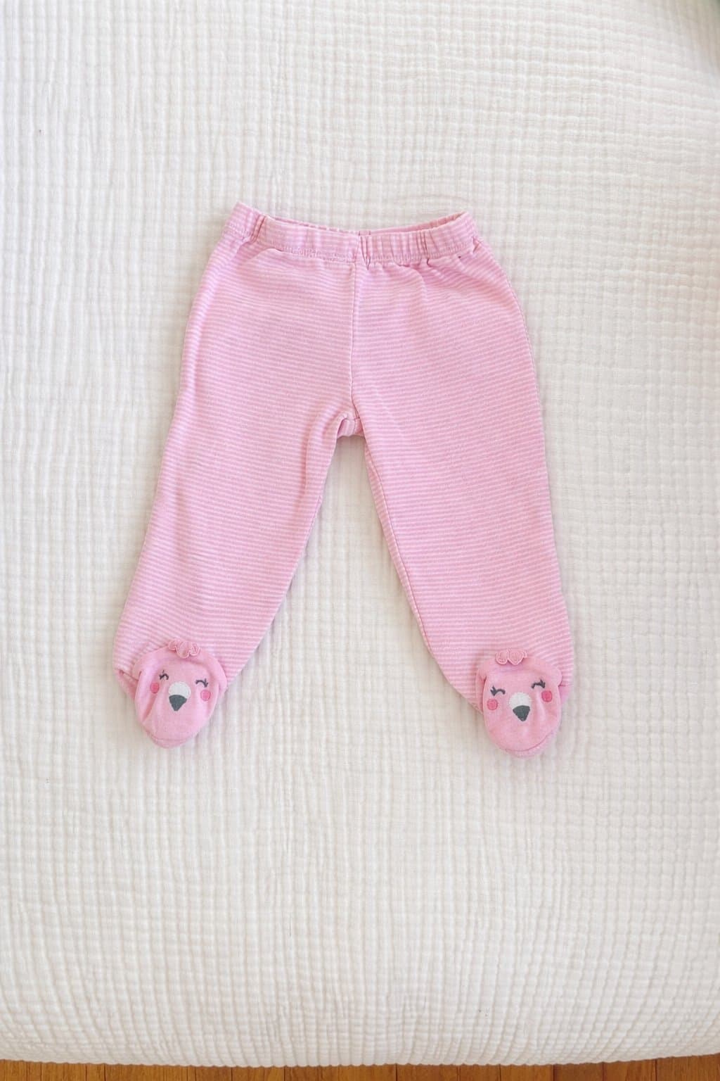 Carter’s 6M Pink Striped Footed Pants Flamingo Feet Baby Girl Pajama Bottoms