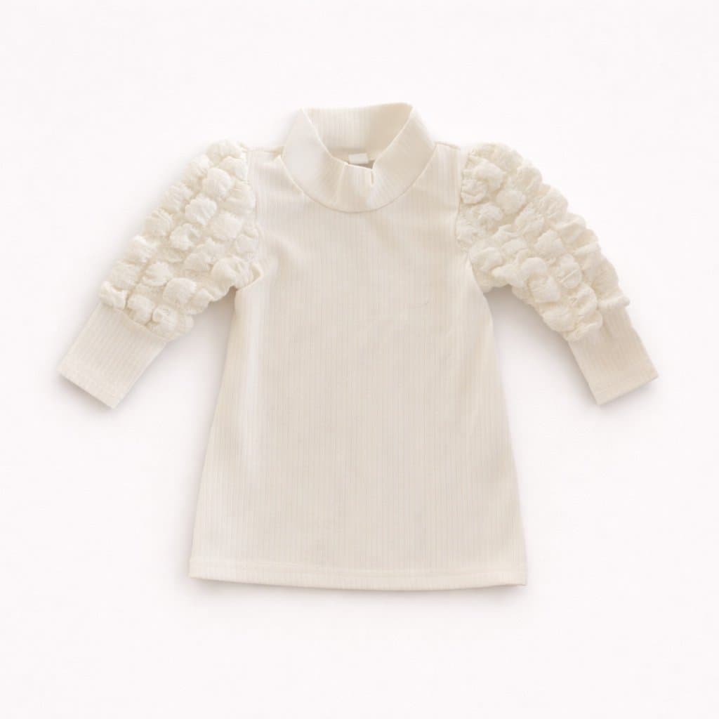 Boutique Baby Girl Cream Ribbed Long Puff Sleeve Dress 6-9M Neutral Mock Neck