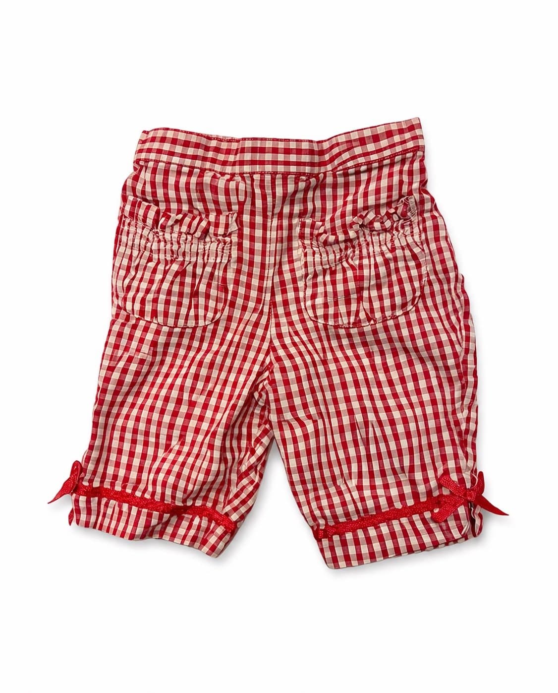 Baby Crew 12M Red Gingham Shorts Girls Summer Bow Ruffle Pocket Cotton Cute Outf