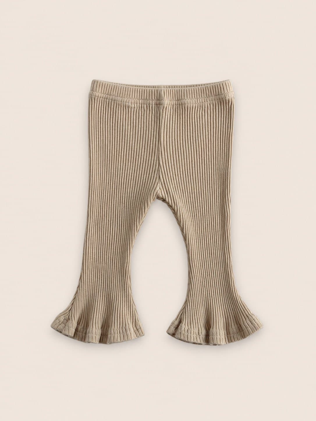 Neutral Baby Girl Boutique Ribbed Tan/Beige Bell Bottom Leggings | 0-3 Months