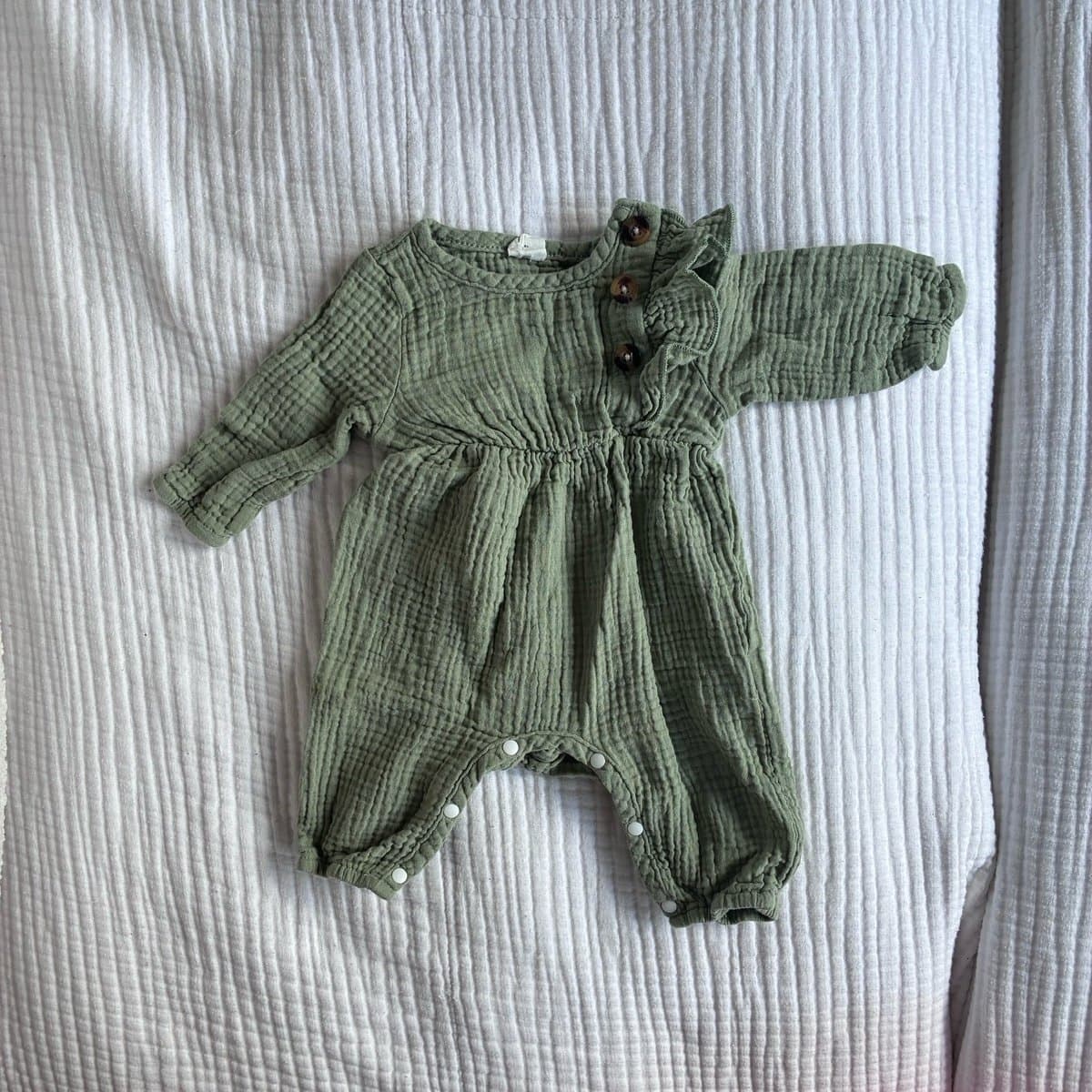 Boutique Baby Romper 0-3 Months Sage Olive Green Ruffle Sleeves