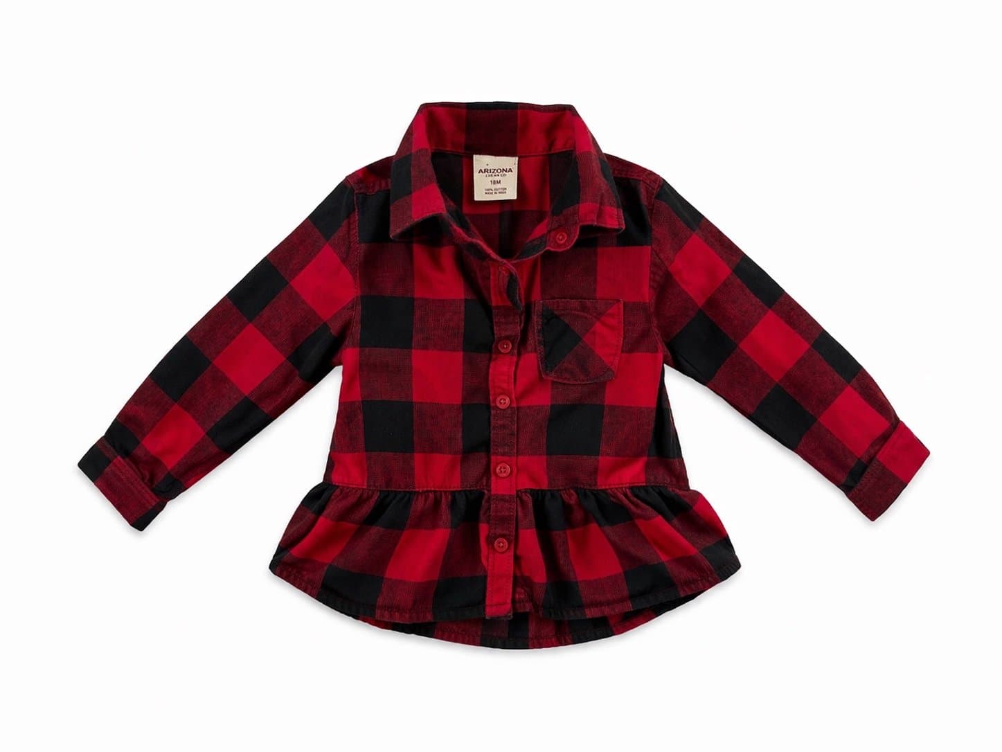 Arizona Jean Co Baby Buffalo Plaid Shirt 18M Red Black Flannel Button Up Toddler