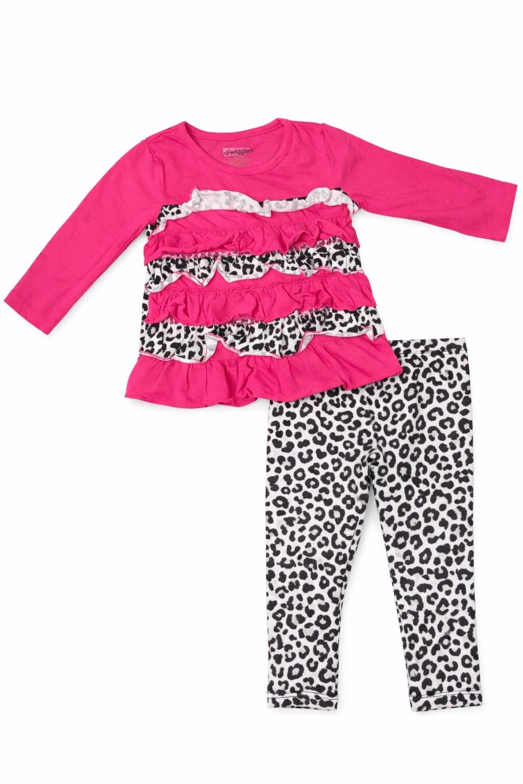 Swiggles 18M Toddler Girl Outfit Hot Pink Ruffle Top Leopard Leggings Set Cute