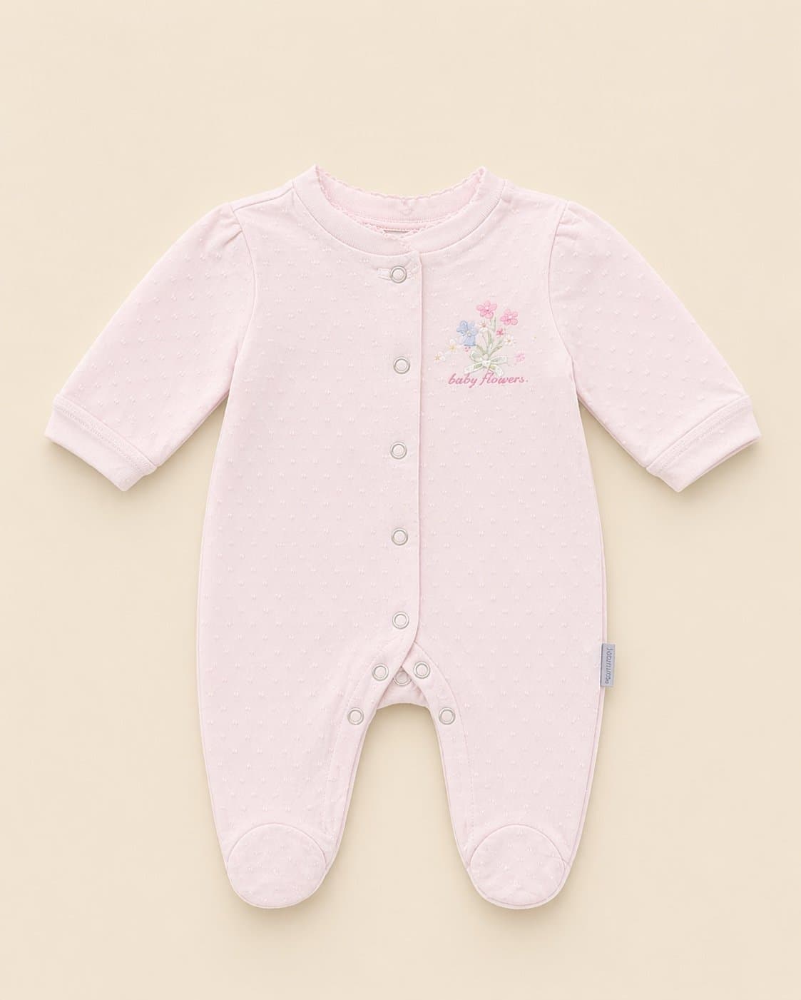 Vintage Vitamins Baby Pink “Baby Flowers” Footed Sleeper (0–6M)