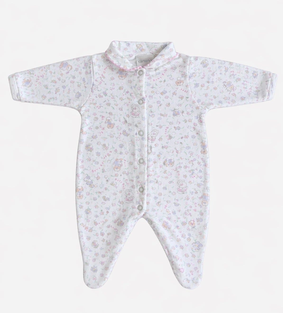 Vintage Carter’s Baby Girl Footed Sleeper Newborn / 0-3M Pastel Floral Bunny PJs