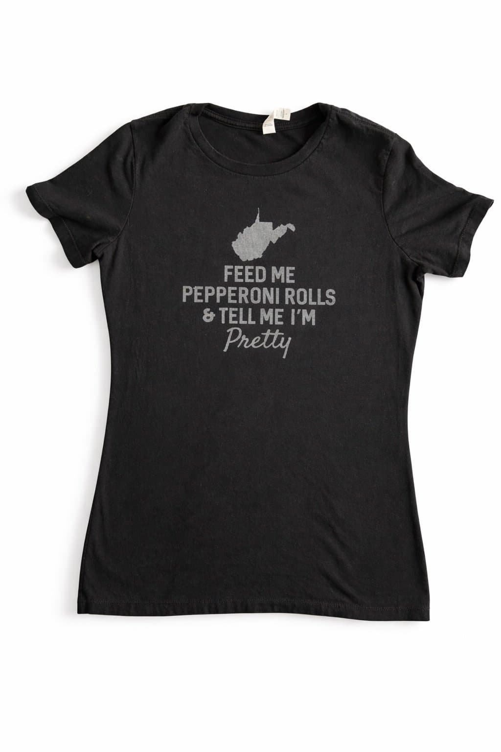 West Virginia Pepperoni Roll Shirt Women’s Small Funny WV Graphic Tee Black USA