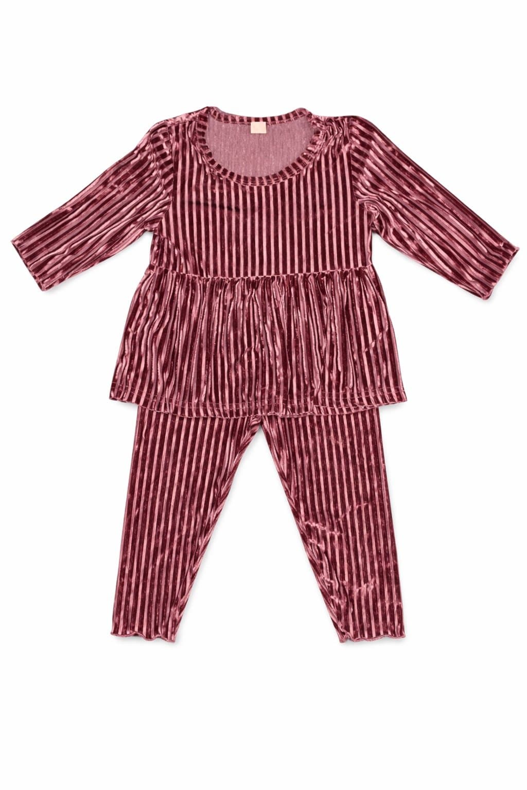 Boutique Crushed Velvet Toddler Outfit 12–18M Mauve Ruffle Peplum Top, Pants Set