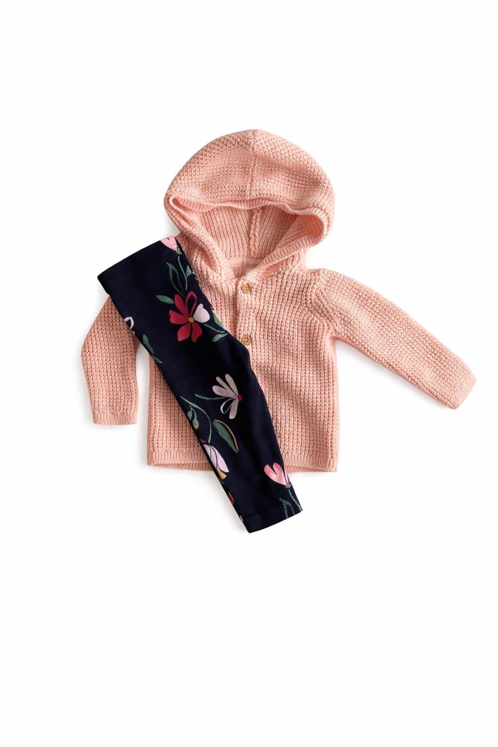 Carter’s 9M Baby Girl Outfit Bundle Knit Hooded Cardigan + Navy Floral Leggings