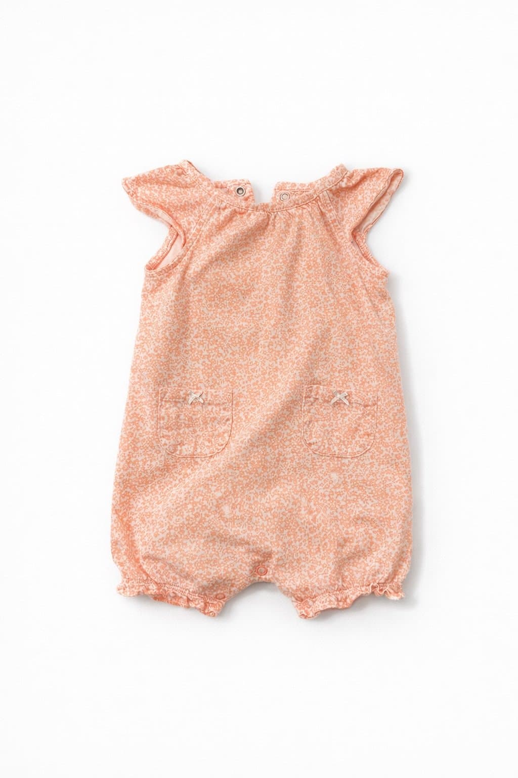 Carter’s 12M Baby Girl Romper Peach Floral Bubble Outfit Summer Cute Pockets