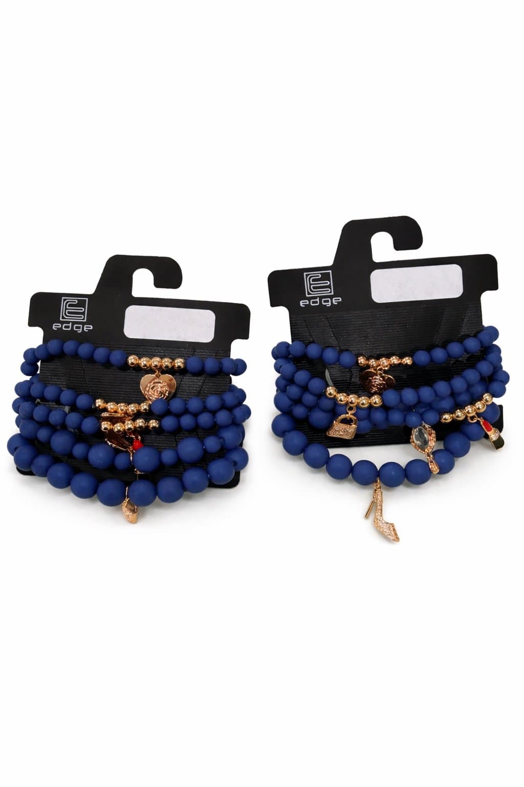 Edge Blue Matte Beaded Charm Bracelet Stack Set LOT OF 2