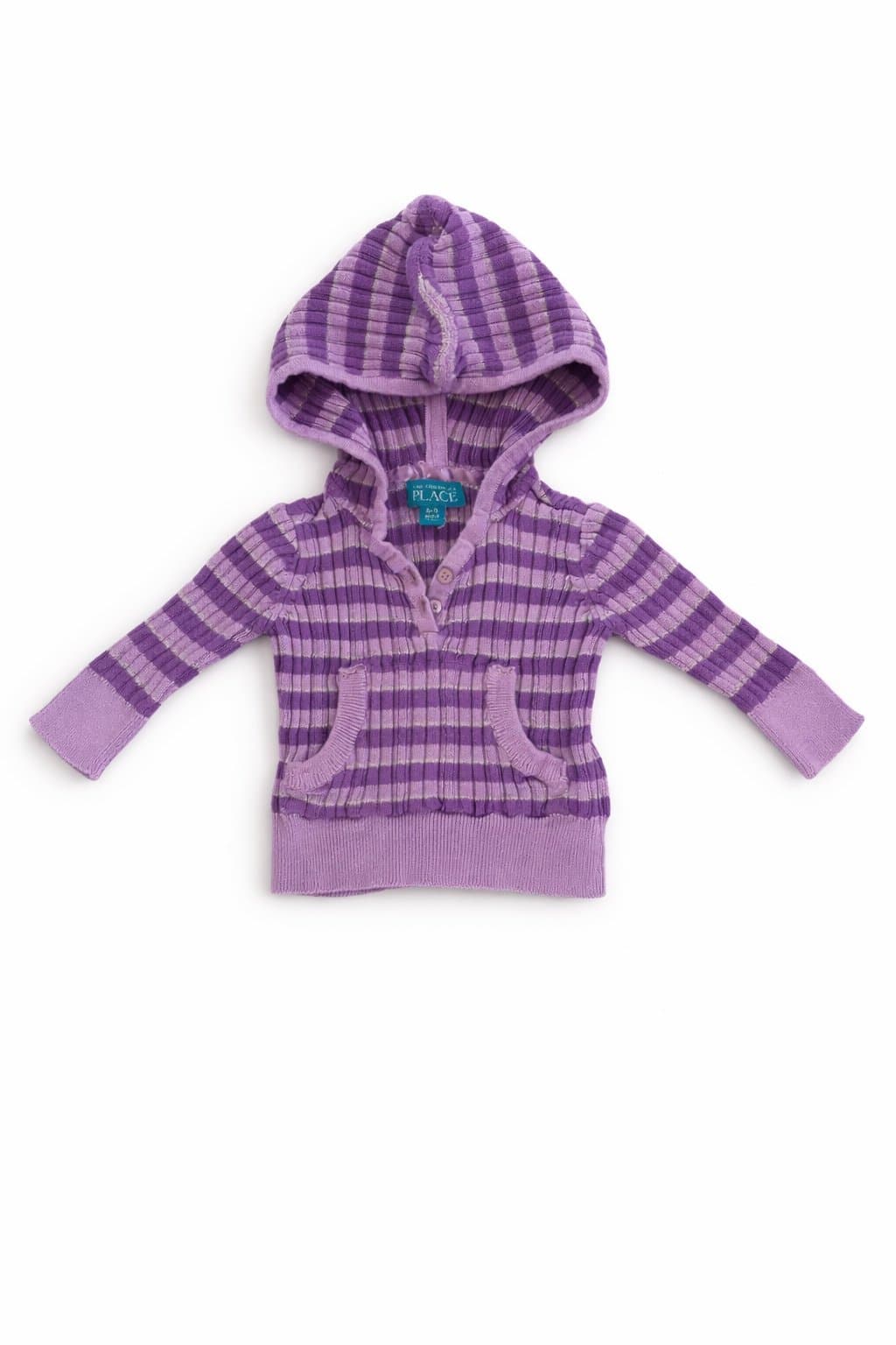Baby Girl Hooded Sweater 6-9M Purple Stripe Cozy Knit Hoodie