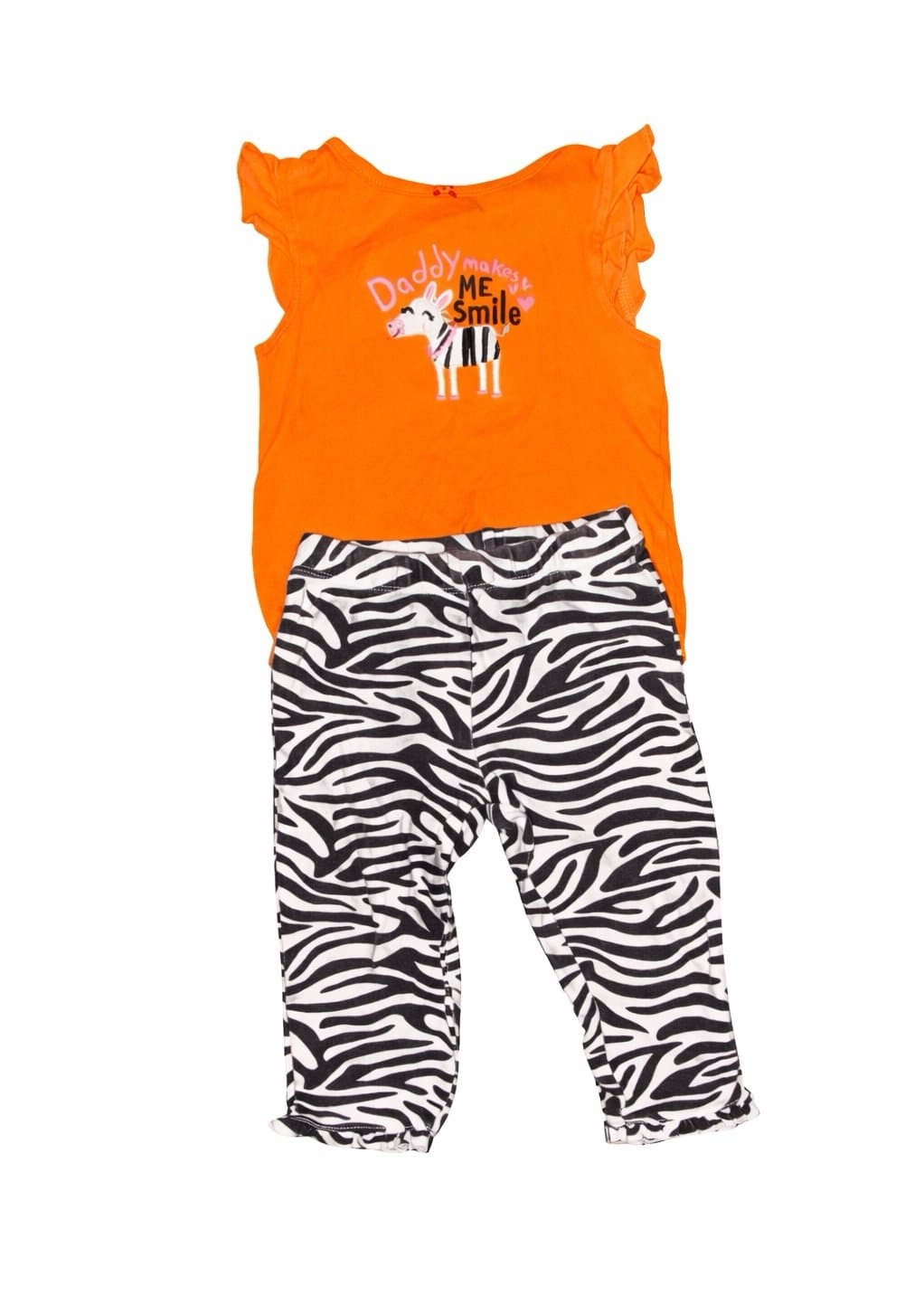 Carter’s 18M Baby Girl Zebra Outfit Set Orange “Daddy Makes Me Smile”