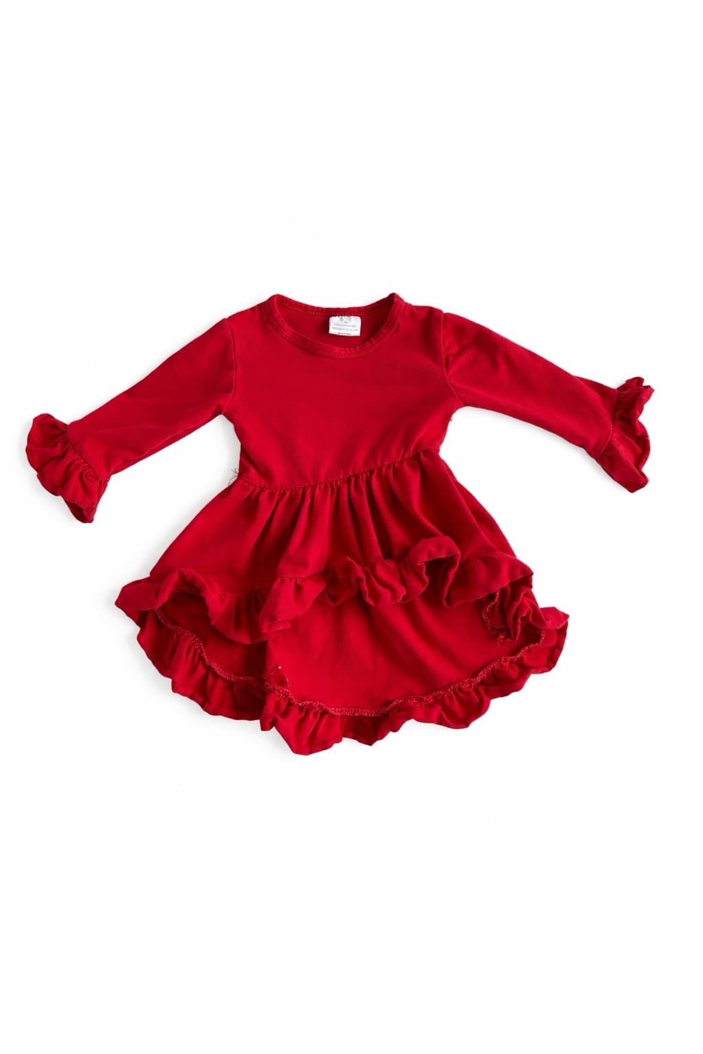 Boutique Red Ruffle Dress Girls Long Sleeve Twirl Dress Cotton Holiday Valent