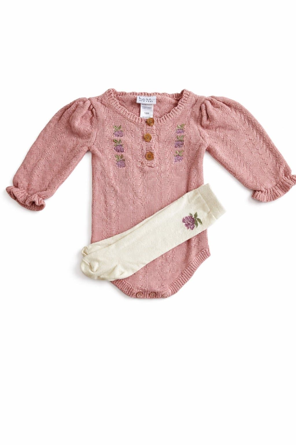 Nicole Miller New York Baby Girl 18M Purple Knit Floral Embroidered Bodysuit