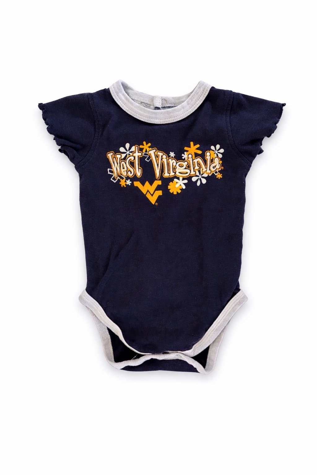 West Virginia Mountaineers Baby Onesie 6-9M Navy Ruffle Sleeve WVU Game Day