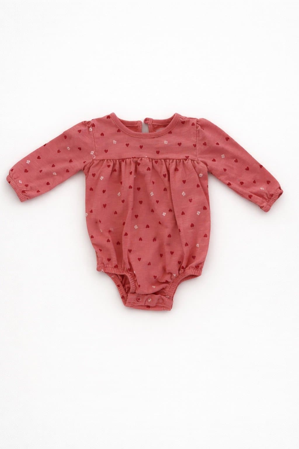 Garanimals Baby Girl 6-9M Pink Hearts Bubble Long Sleeve Onesie