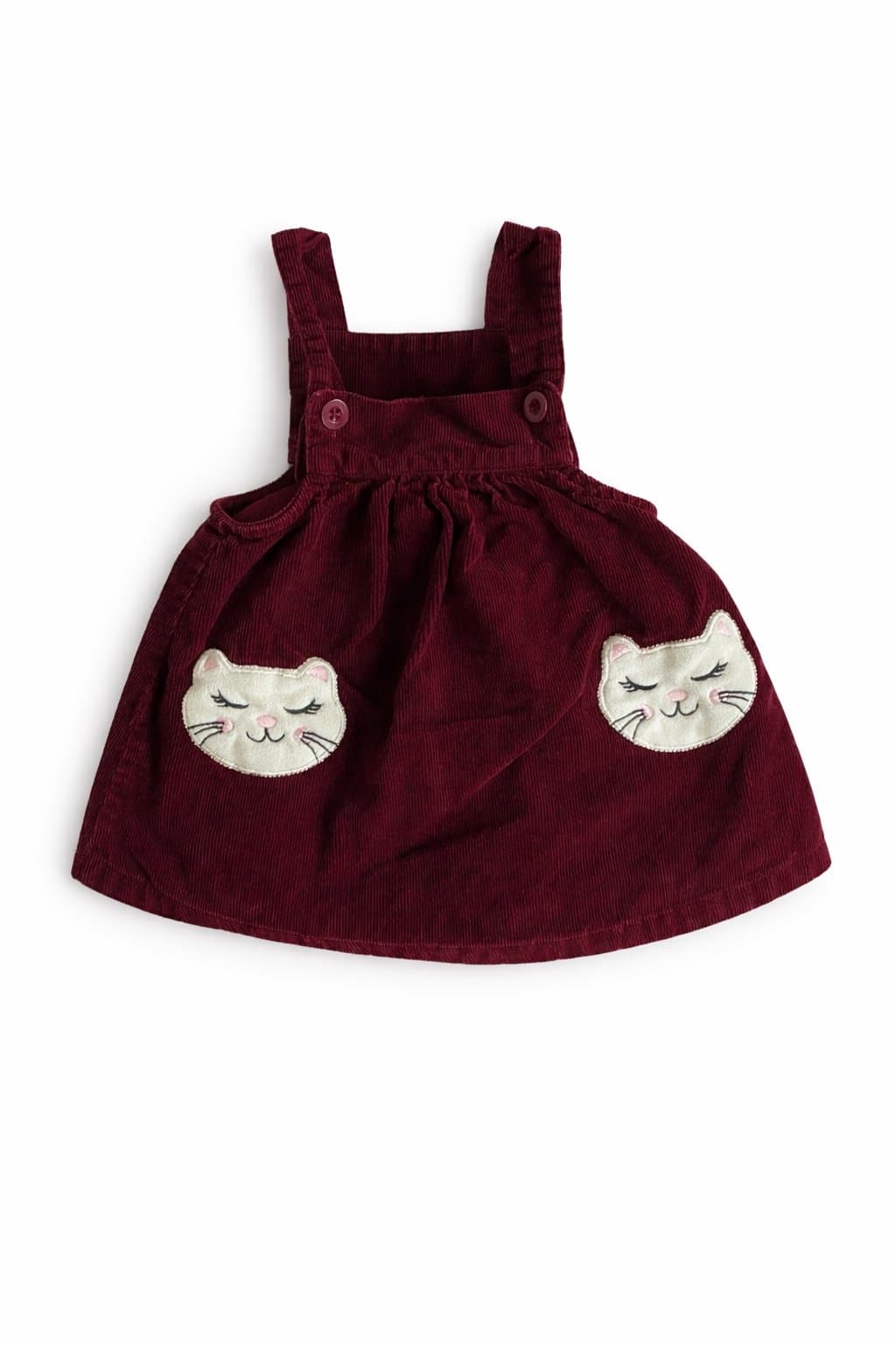 WonderKids Baby Girl Corduroy Jumper Dress 12M Burgundy Cat Pocket Overall Dress