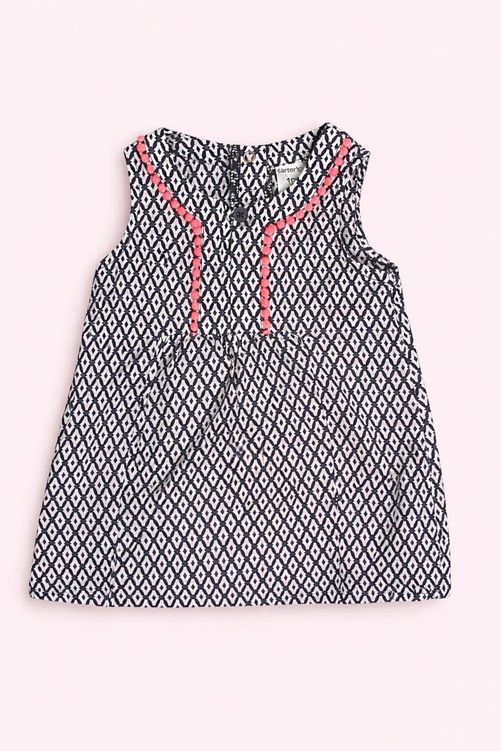 Carter’s 18 Month Baby Girl Sleeveless Dress Navy White Pink Trim Summer Cute