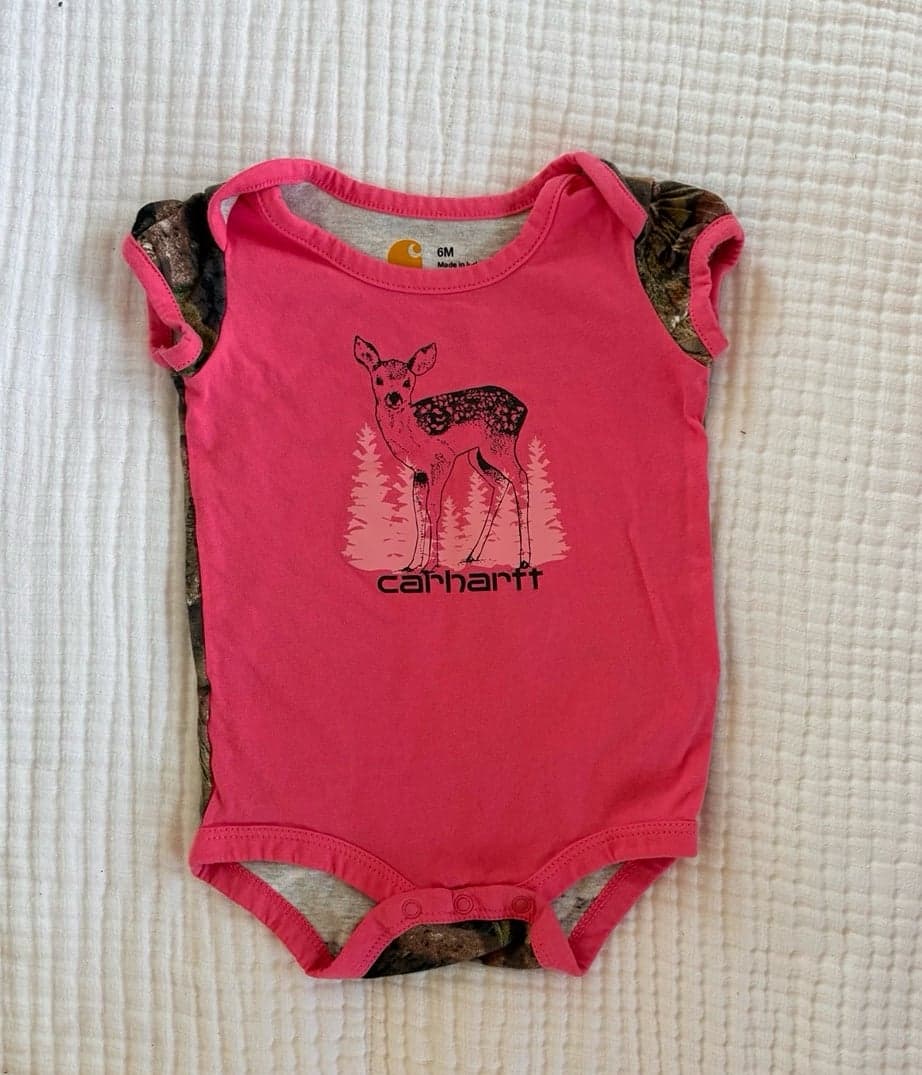 Carhartt Baby Girl 6M Pink Camo Deer Onesie Bodysuit Outdoor Hunting
