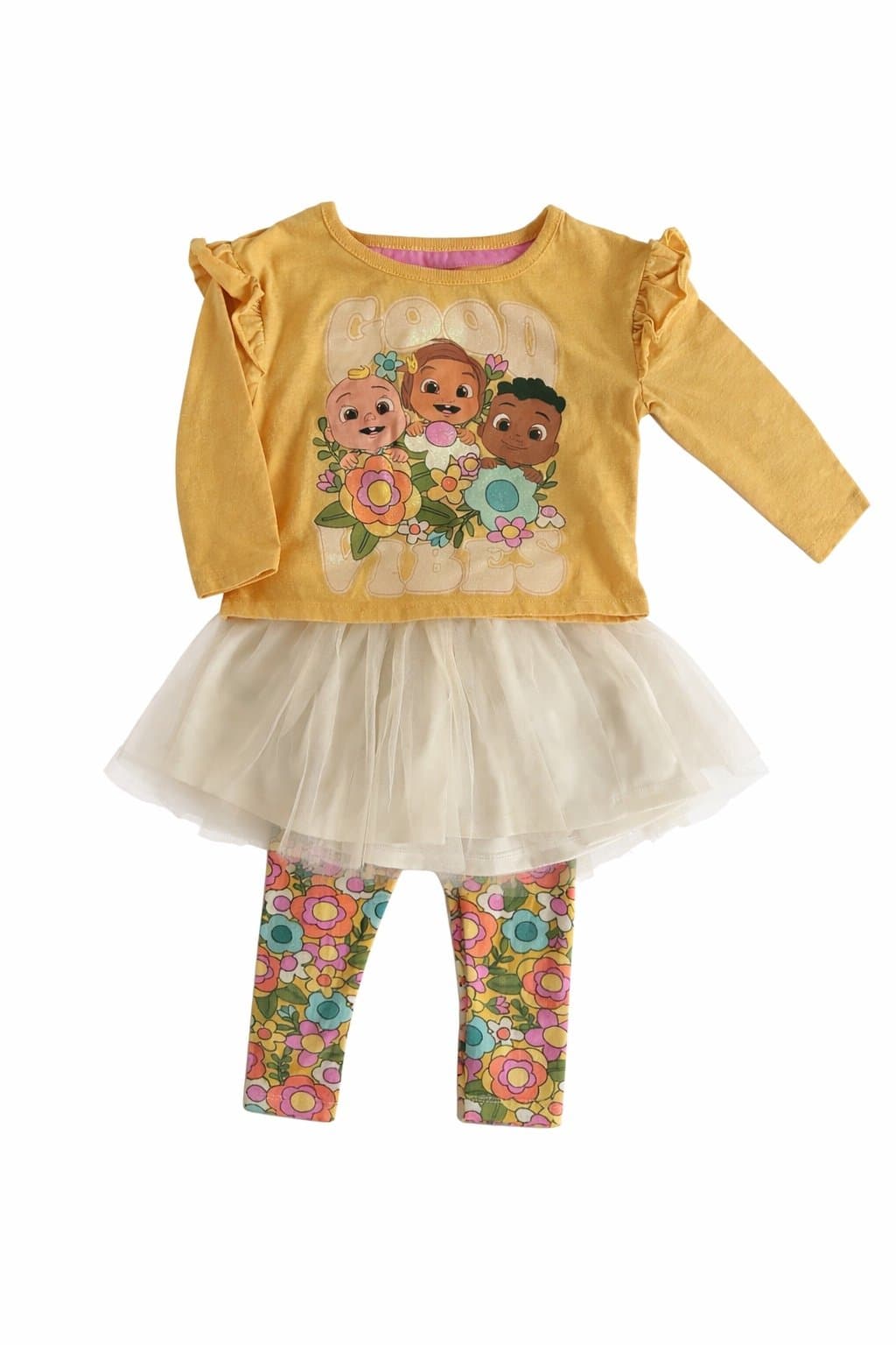 CoComelon 3pc Outfit 12M Girls Tutu Skirt Set Floral Leggings Baby JJ TV Show