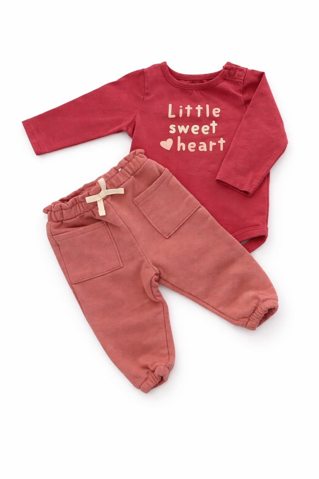 Baby Girl Outfit 6-9M Garanimals Pink Jogger Pants + Little Sweetheart Bodysuit