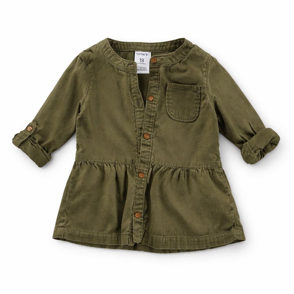 Carter’s 18M Olive Green Button Up Shirt Toddler Roll Sleeve Utility Jacket Look