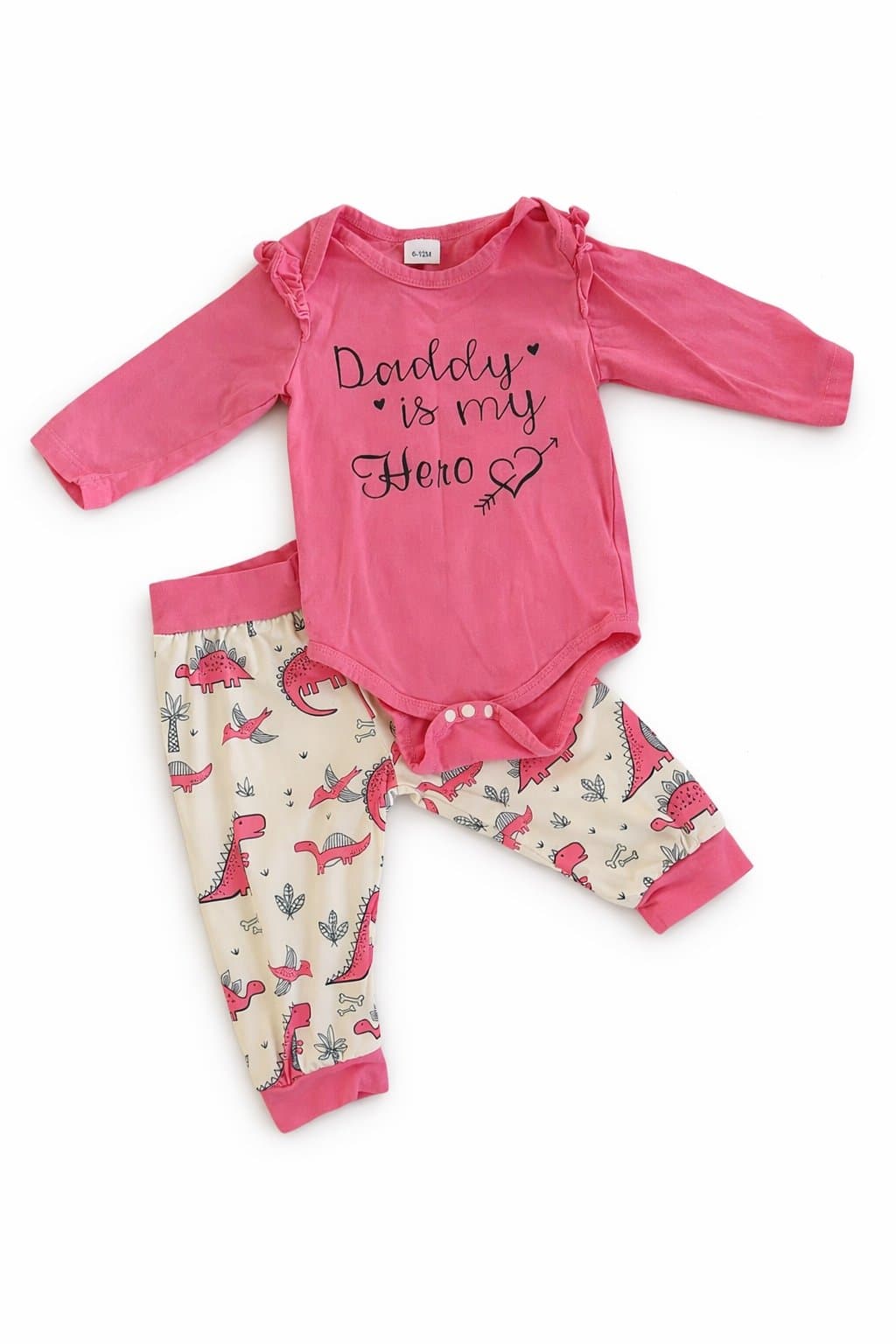 Boutique Baby Girl Outfit 6–12M Pink “Daddy is My Hero” Set Dinosaur Legging 2PC
