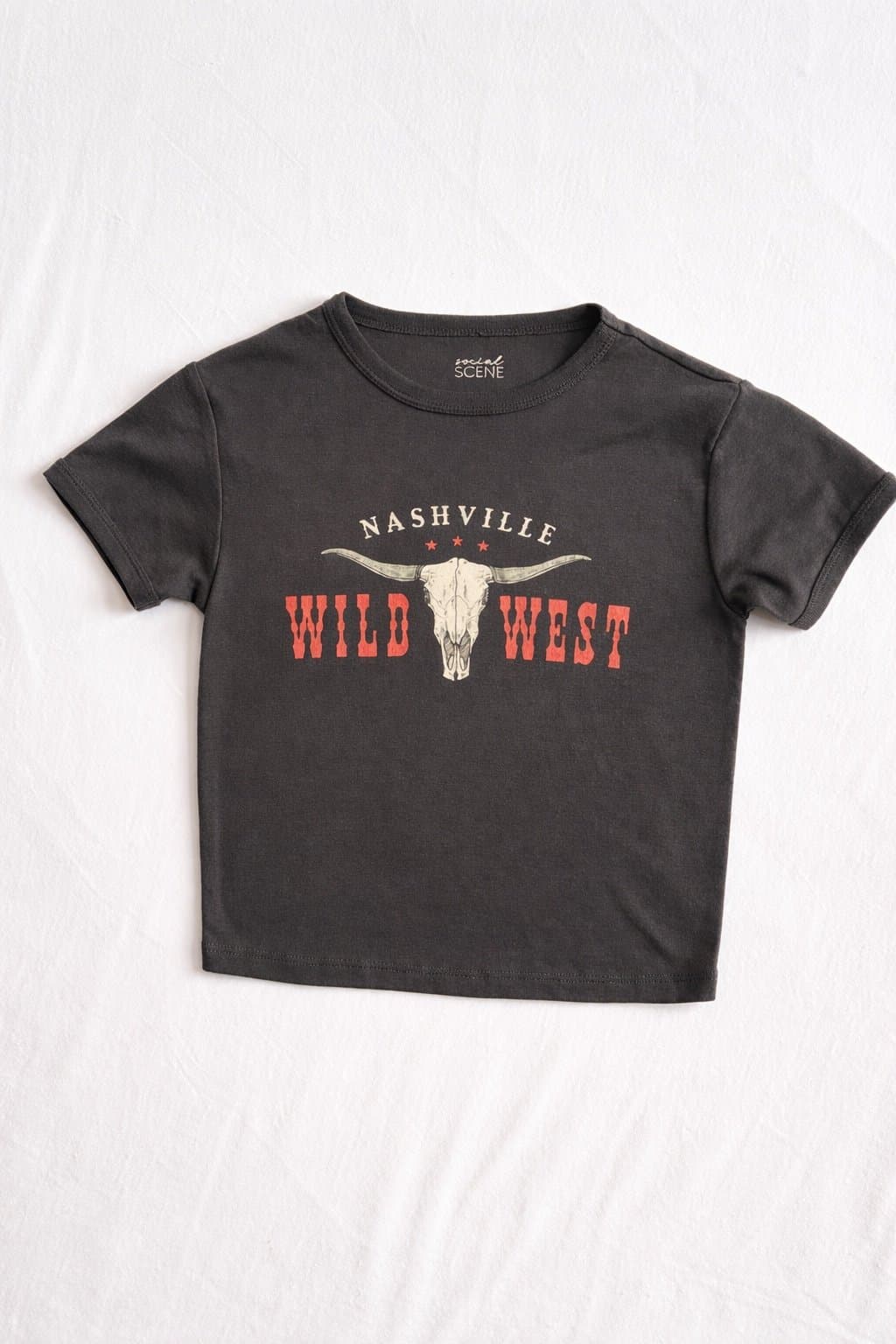 Social Scene Nashville Wild West Cropped Graphic Tee Size Small Gray Western Cow