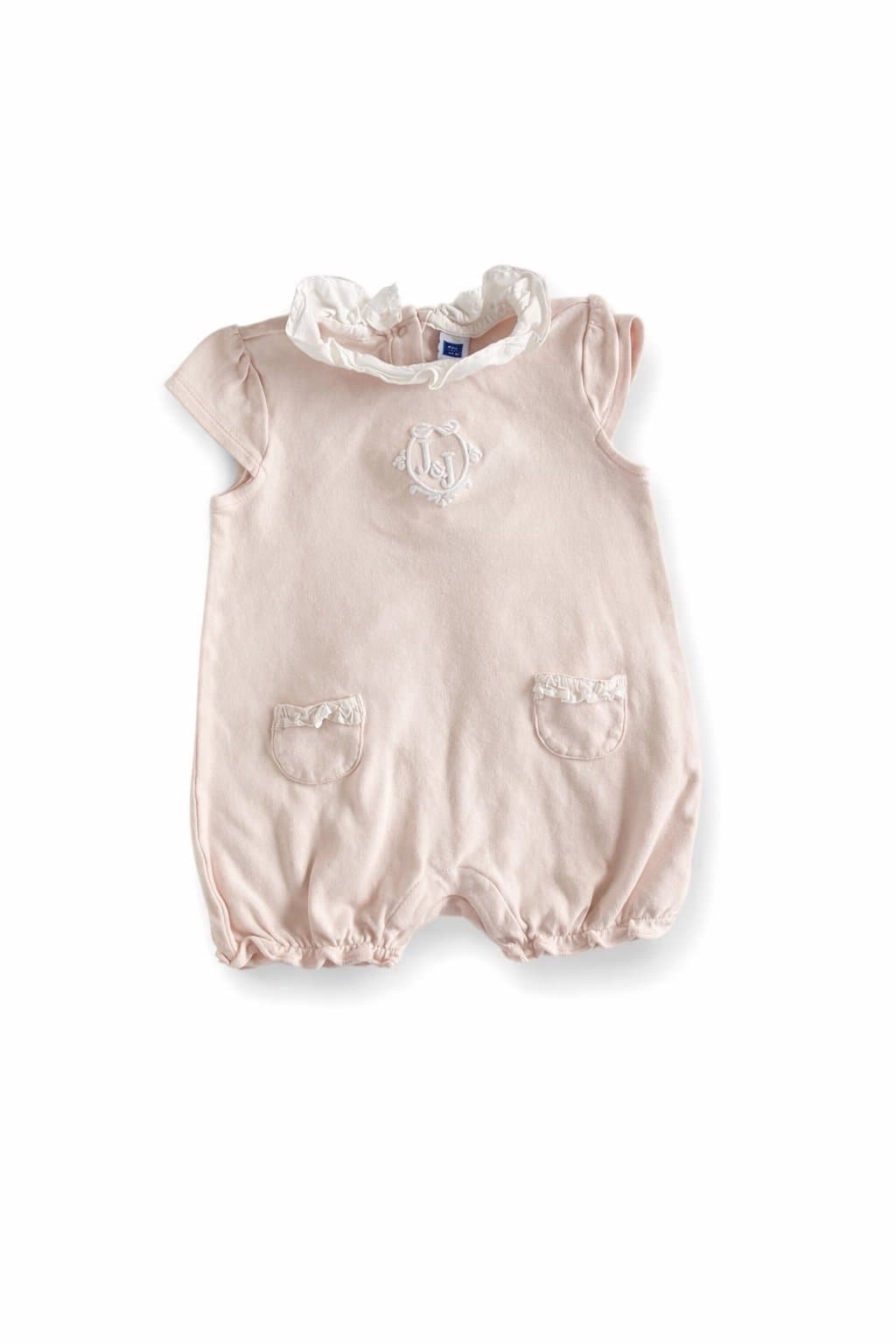 Janie and Jack Baby Girl Romper 18-24M Pink Ruffle Collar Preppy Bubble Outfit