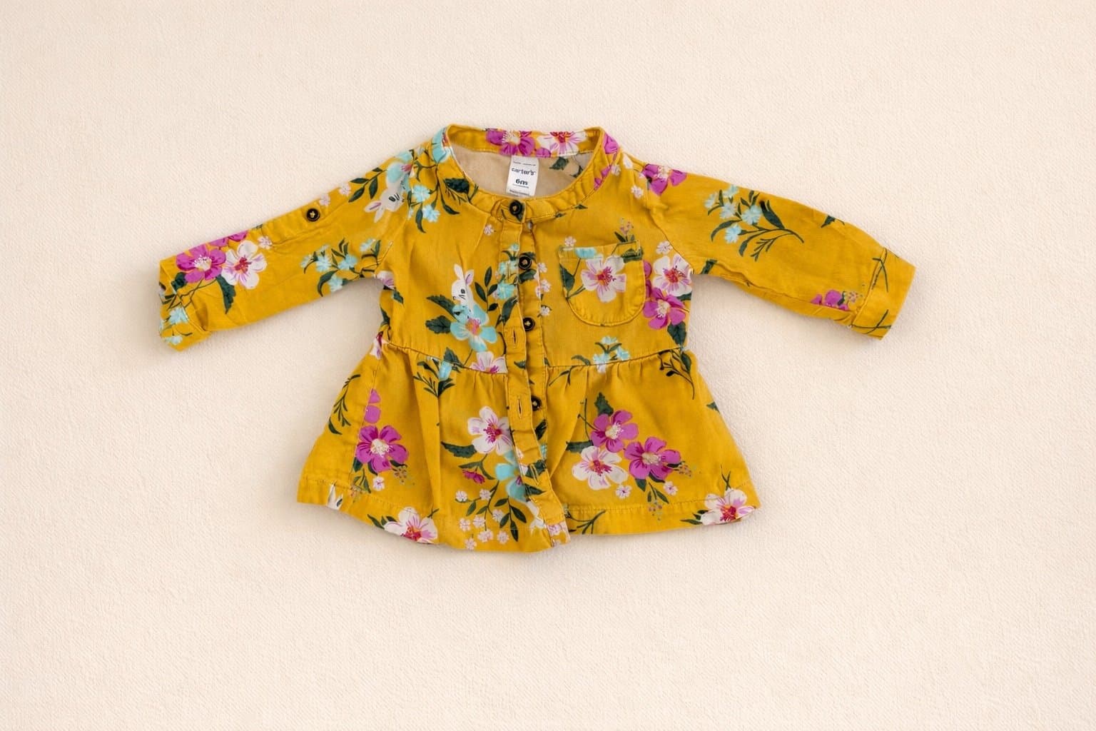 Carter’s 6M Mustard Floral Peplum Top Baby Girl Long Sleeve Yellow Spring Shirt