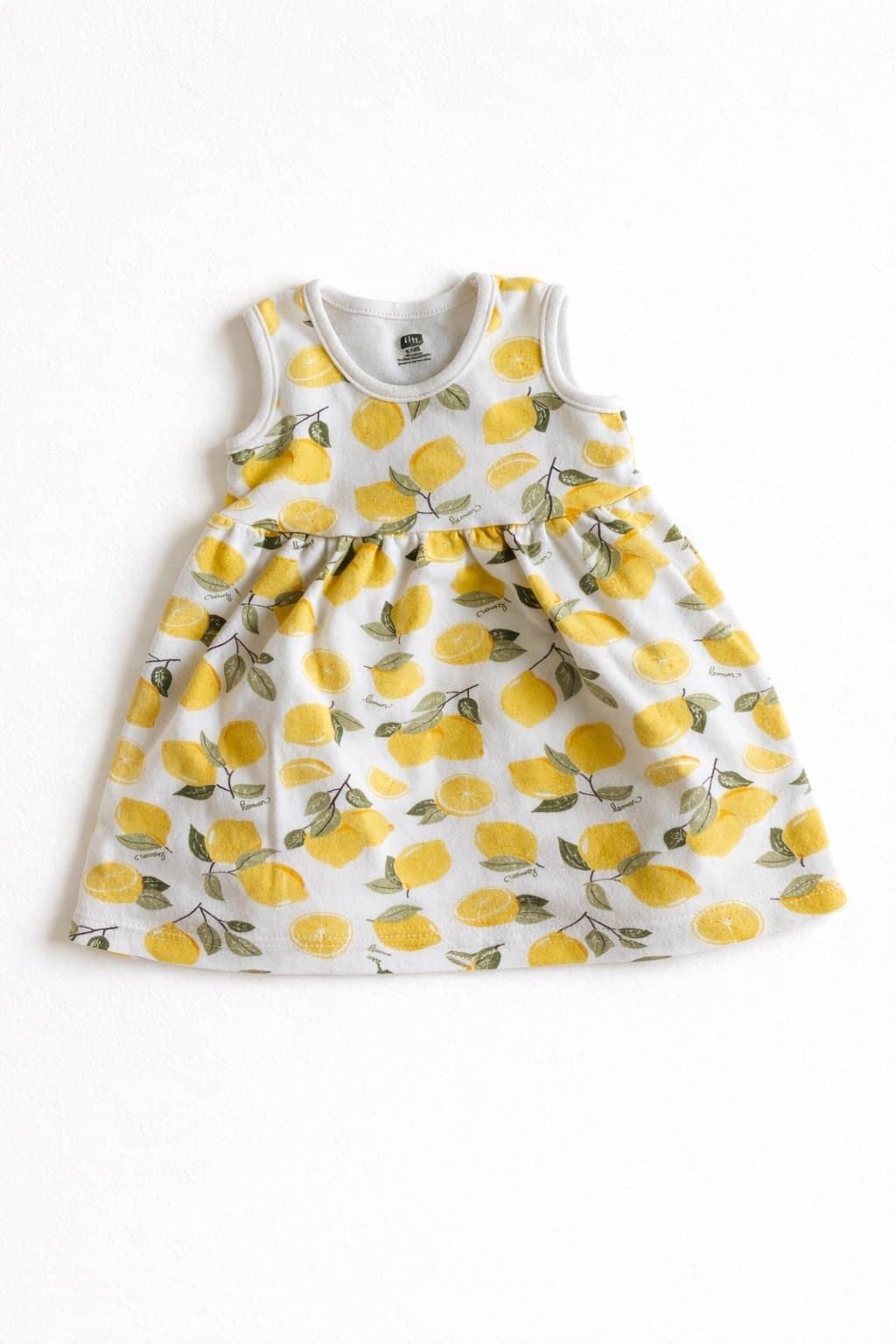 Baby Girl Lemon Print Dress Cottagecore Summer Citrus Sleeveless Outfit 9-12M