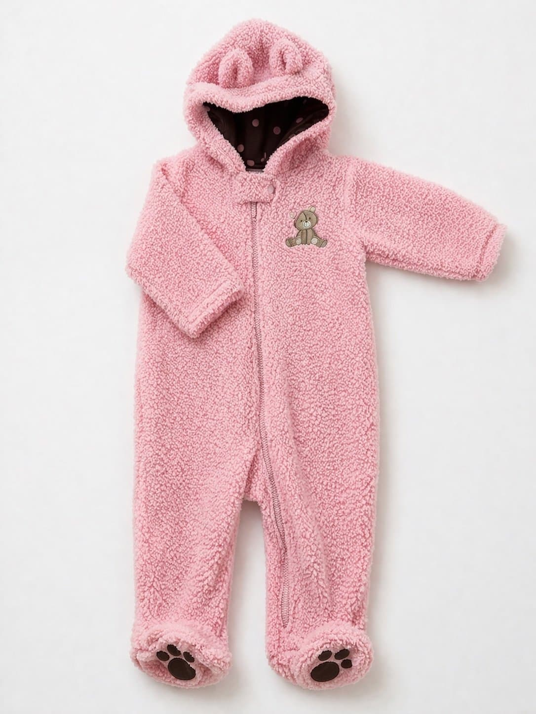 Carter’s 9M Pink Fleece Bunting Bear Hood Pajamas One Piece Baby Girl Sherpa