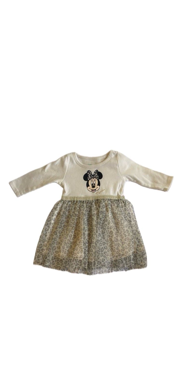 Disney Minnie Mouse Baby Dress 12M Leopard Tulle Skirt Long Sleeve Toddler