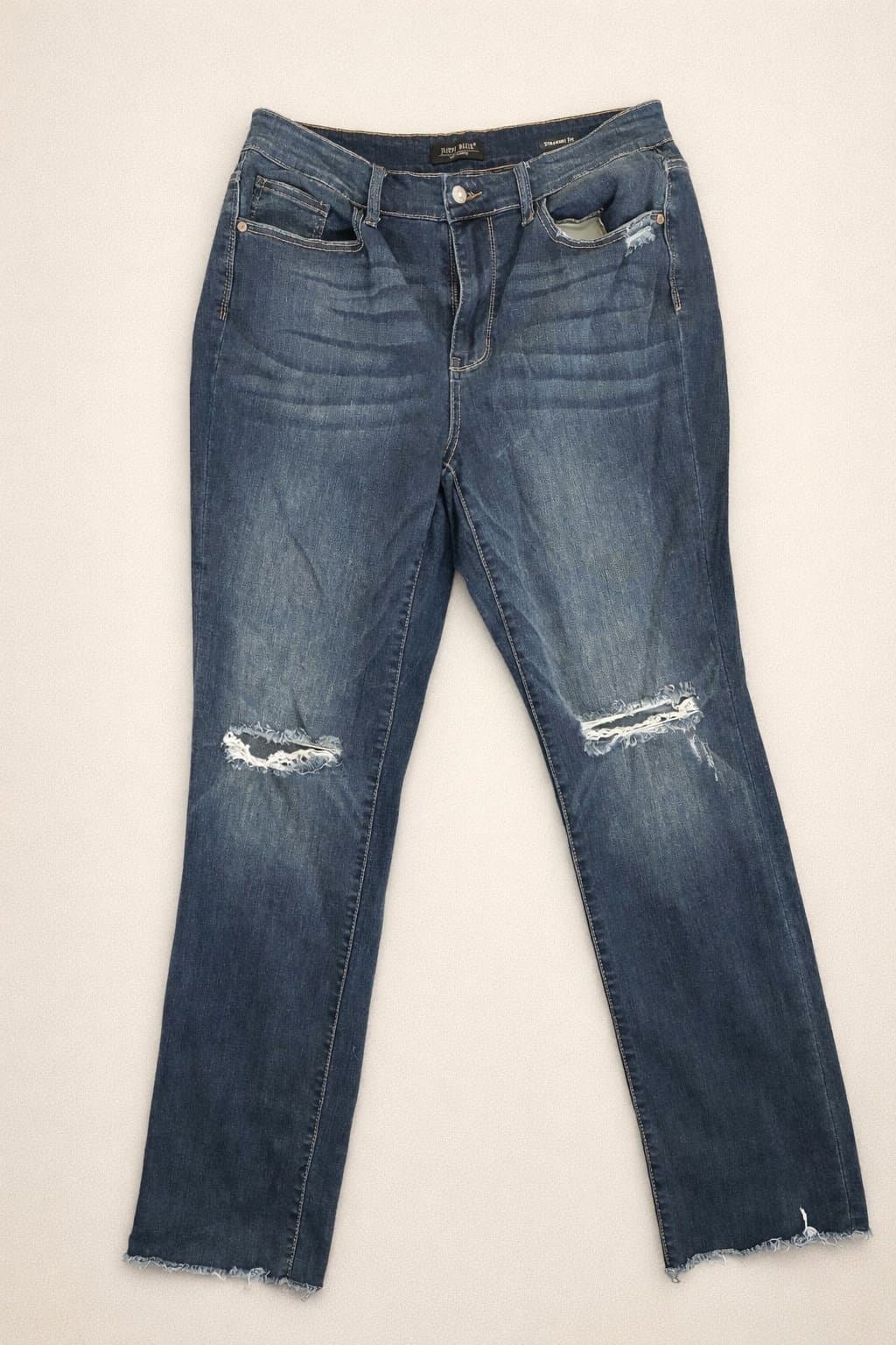 Judy Blue Straight Fit Jeans Women’s 14W Distressed Dark Wash Stretch Denim