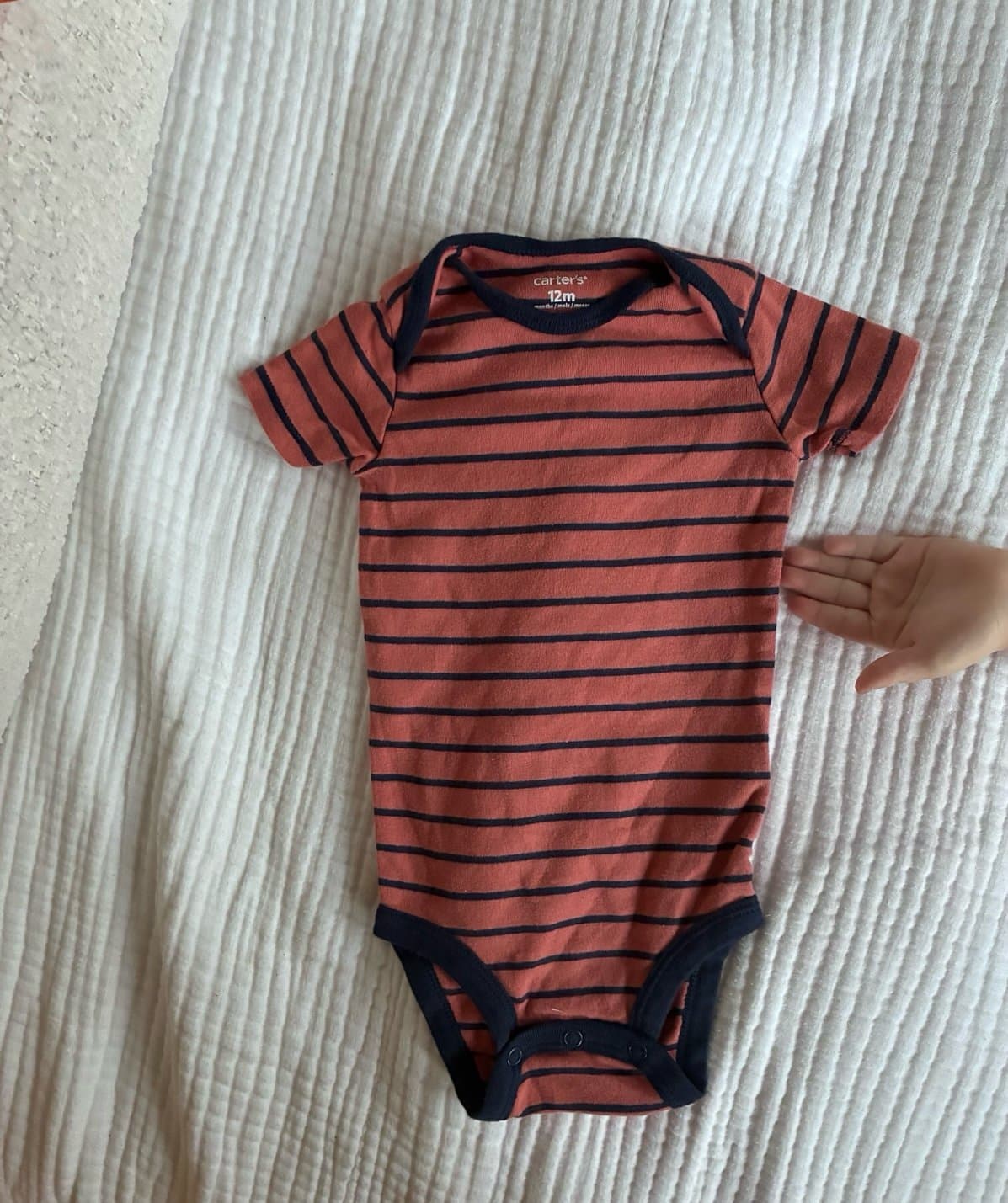 Carter’s 12M Baby Boy Striped Onesie Orange Navy Short Sleeve Bodysuit