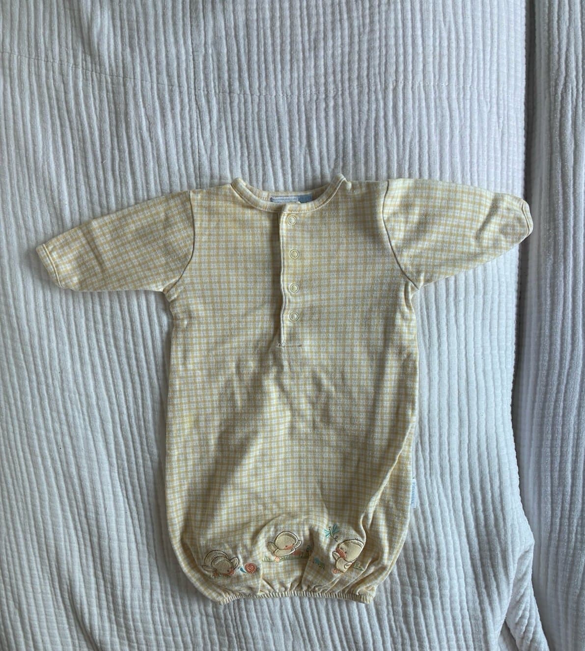 Vintage Vitamins Baby Yellow Gingham Duck Bubble Romper 0-6M Embroidered Cottage