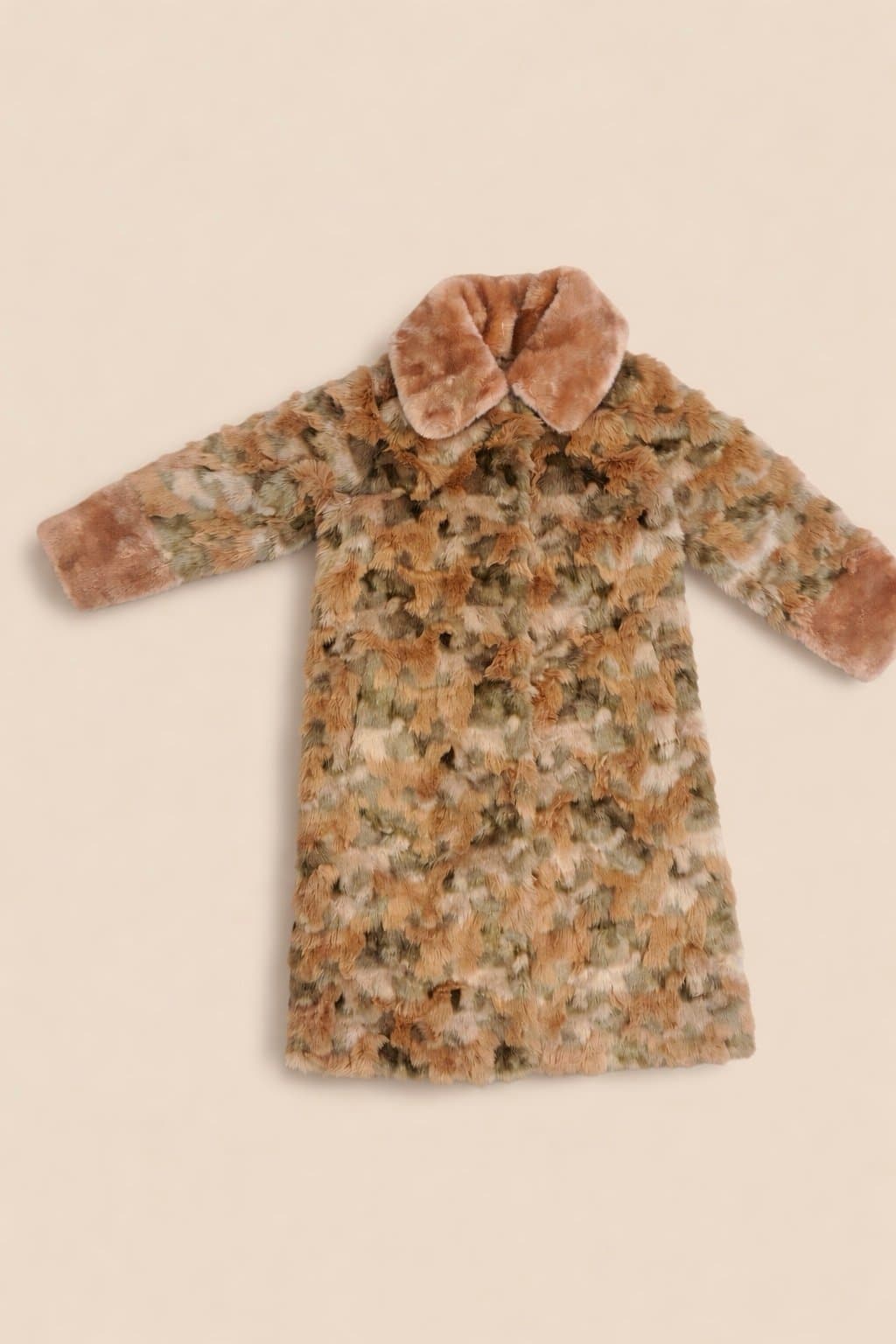Vintage Faux Fur Coat Women’s Medium/Large Tan Brown Unique Pattern Plush Collar