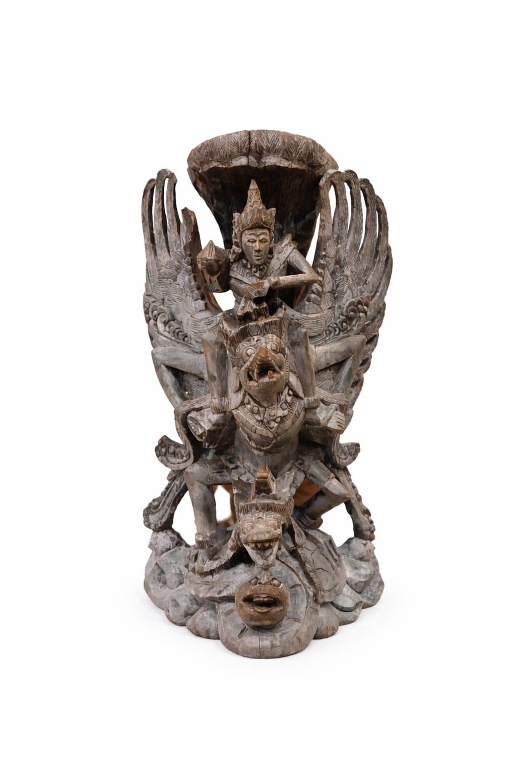 Antique Hand-Carved Vishnu & Garuda Wooden Sculpture — Collector Artifact