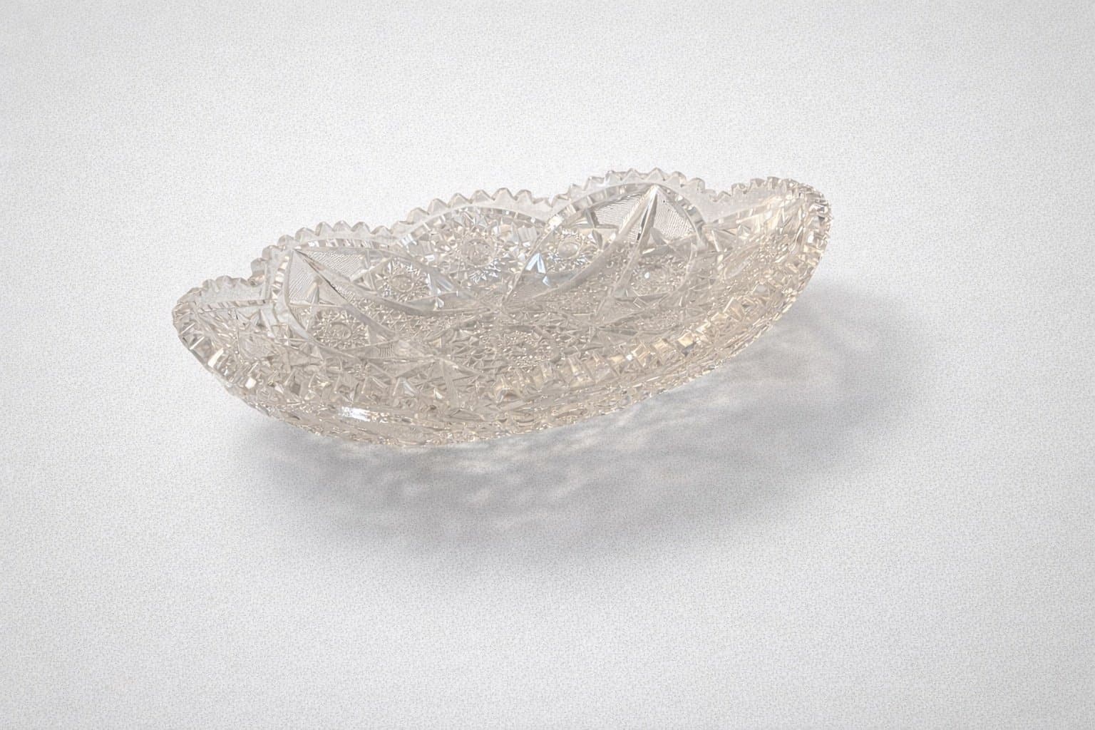 Vintage Cut Crystal Oval Relish / Serving Dish – Scalloped Edge